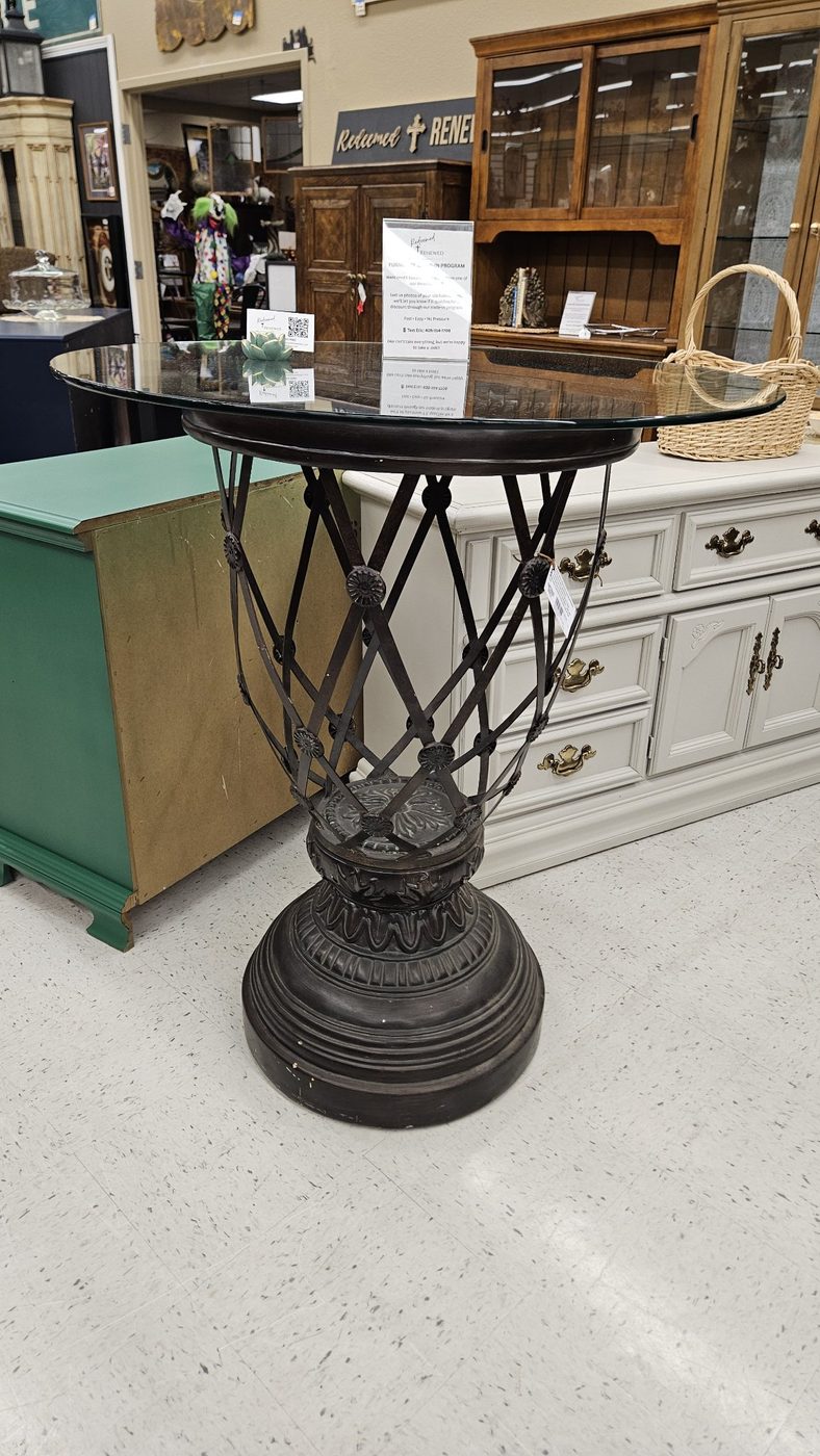 Tall Glass-Top Accent / Pub Table – Ornate Metal Base — photo 1 of 3