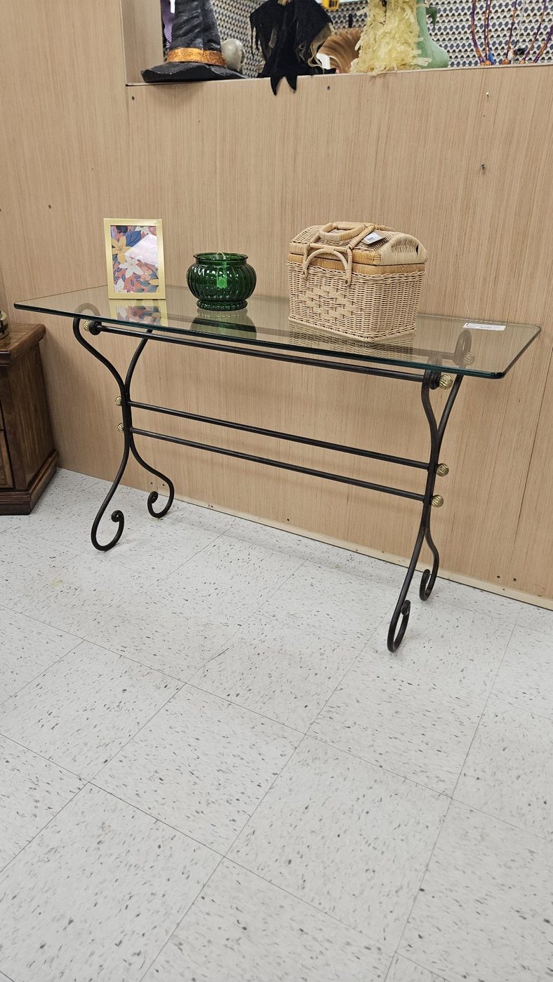 Wrought Iron & Glass Console Table – Scrollwork Sofa/Entry Table — photo 1 of 4