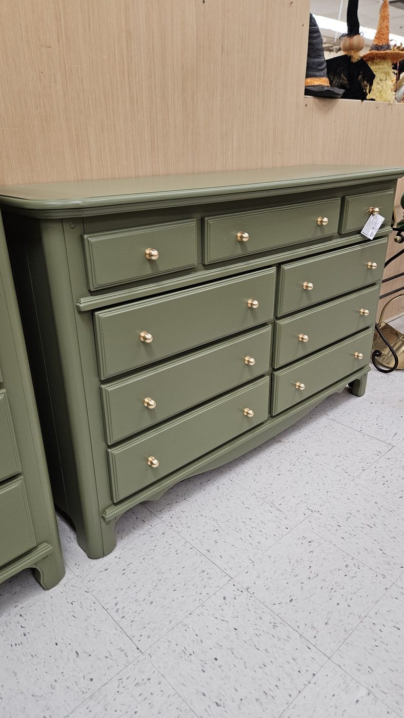 9-Drawer Dresser – Refinished in olive green — photo 1 of 2